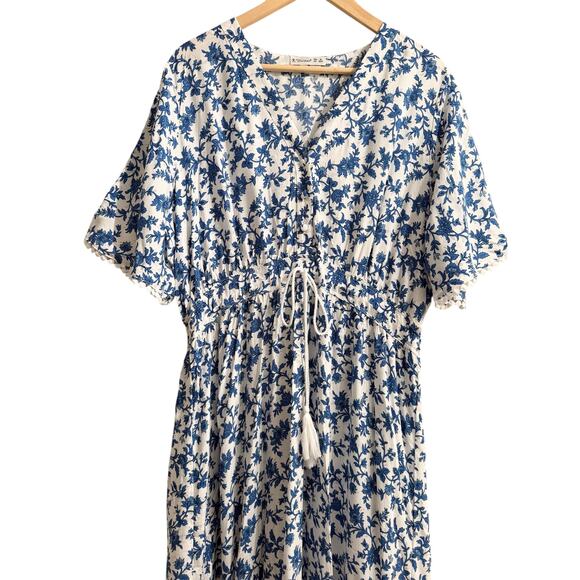 R. Vioimos Dress Ties Peasant Blue Boho Floral Long Flowy Comfortable Cottage 16 - Picture 8 of 10